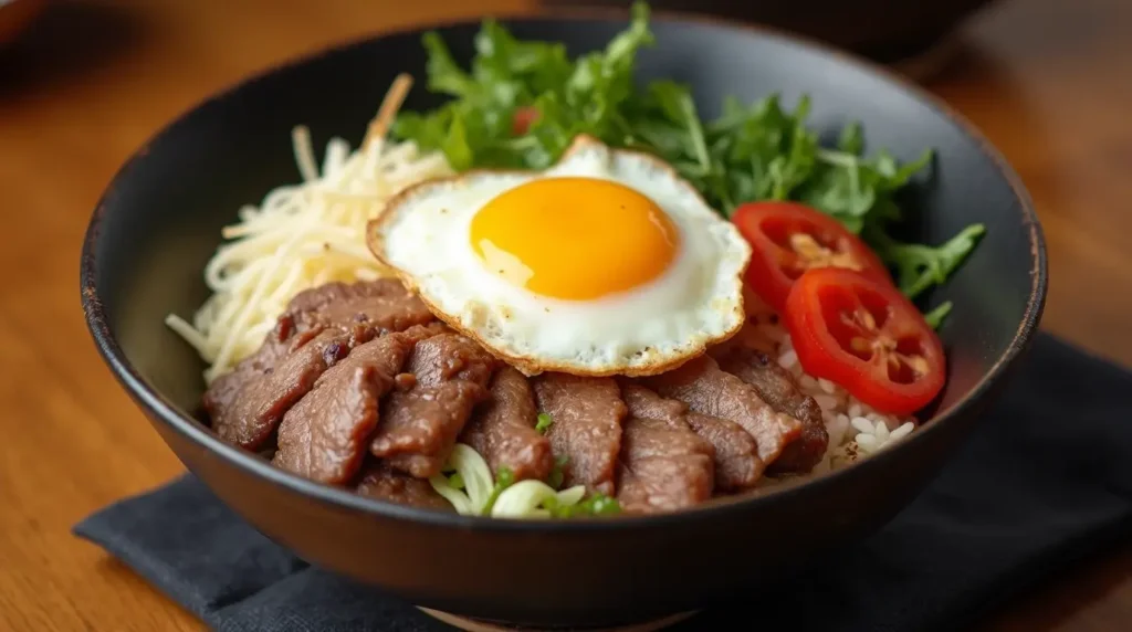 Traditionelles Bibimbap mit frischen Zutaten und buntem Farbenmix – koreanisches Gericht