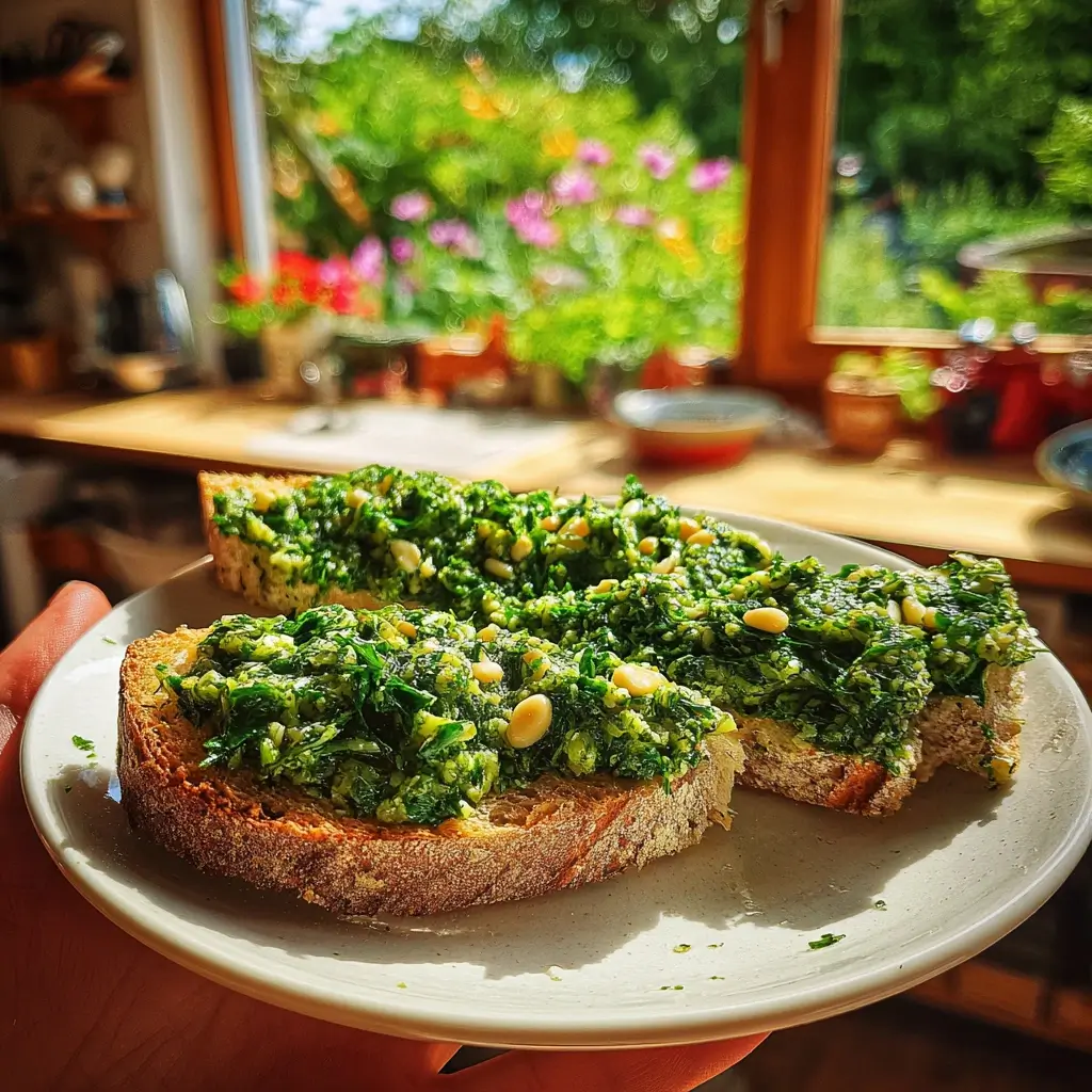 Frisches Bärlauchpesto auf rustikalem Brot – Bärlauchpesto Rezept