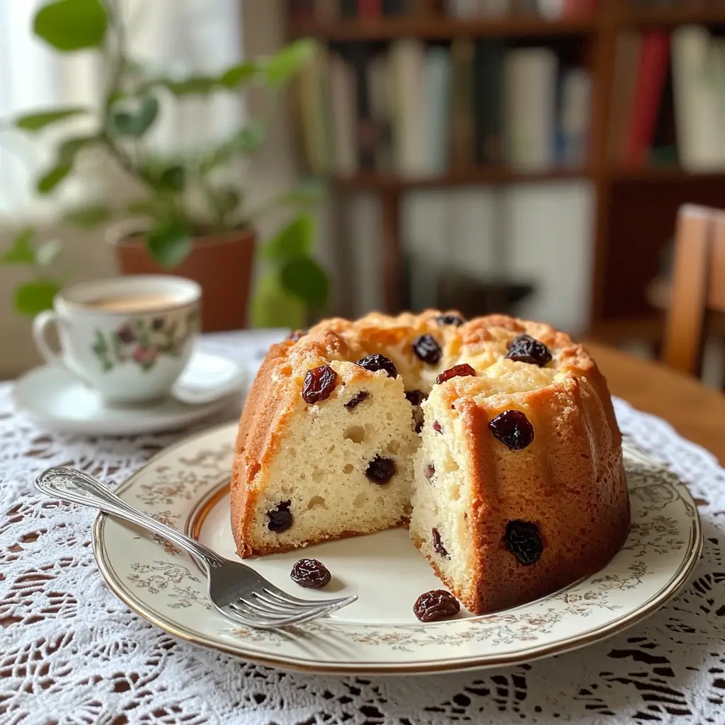 Angeschnittener Gugelhupf mit Rosinenfüllung – detailreiches Gugelhupf Rezept Bild.