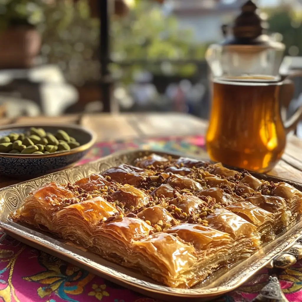 Ungeschliffenes Baklava Rezept im Backblech, in Rauten geschnitten