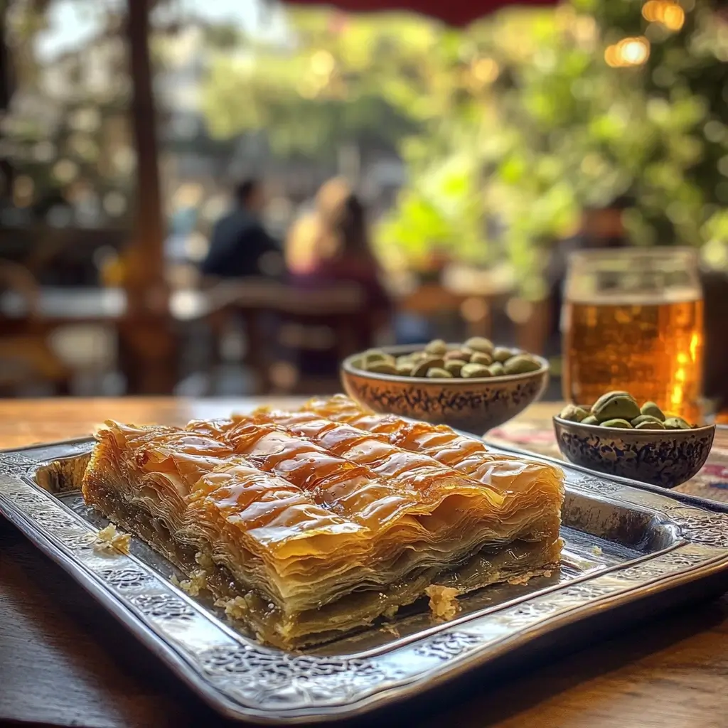 Portion Baklava Rezept auf einem Porzellanteller serviert