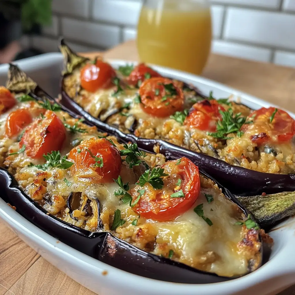 Melanzani Rezepte – Überbackene Auberginenscheiben mit Tomatensauce und Käse im Ofen
