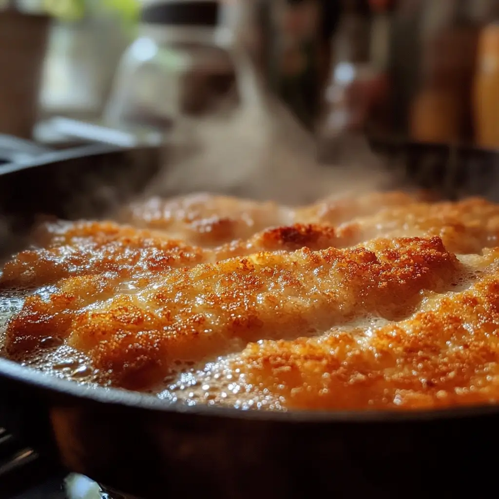 Rindsschnitzel Rezept beim Braten in heißem Butterschmalz in der Pfanne.