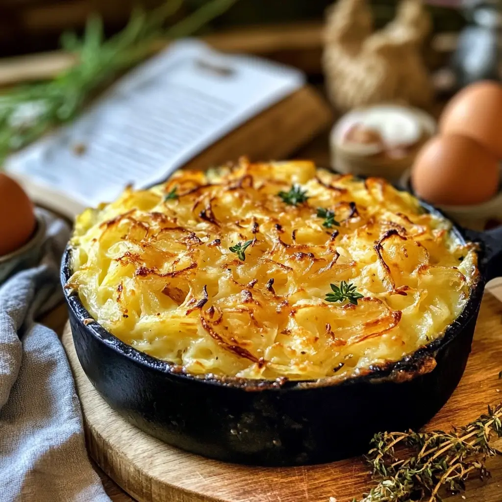 Käsespätzle Rezept wird mit Holzlöffel in Pfanne gerührt, goldener Käse zieht Fäden
