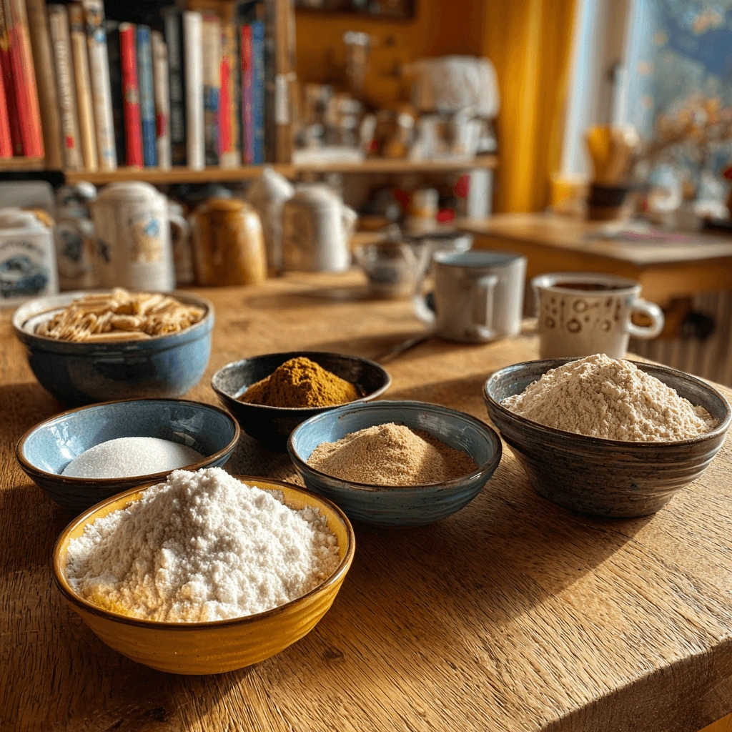 Trockene Zutaten für das perfekte Muffin Rezept in kleinen Schalen