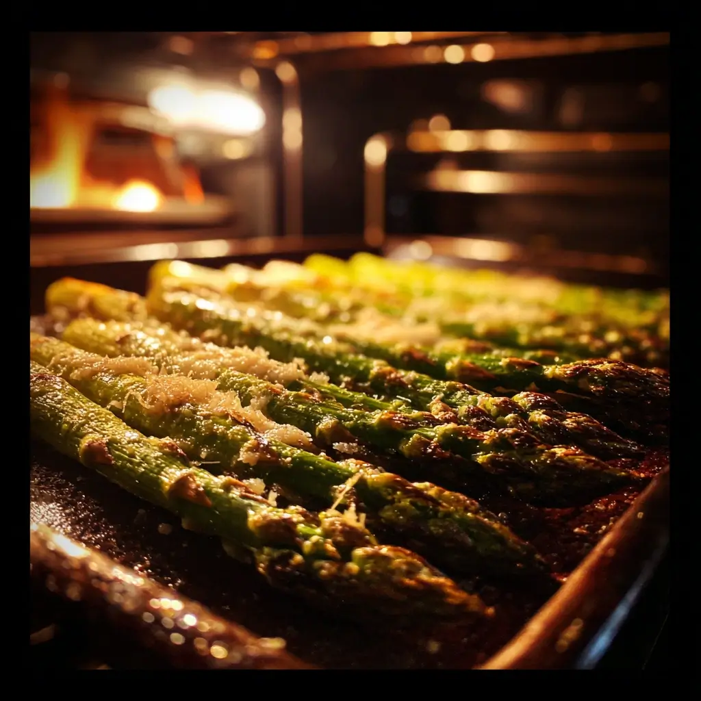 Grüner Spargel im Ofen beim Rösten – knusprige Zubereitung für Spargel Rezepte.
