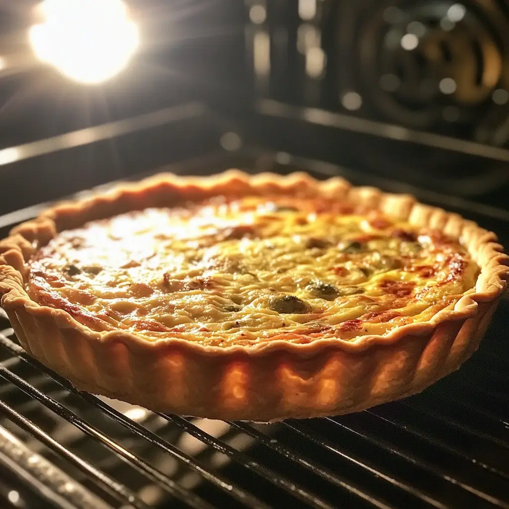 Ei-Sahne-Mischung wird in ein quiche rezept gegossen