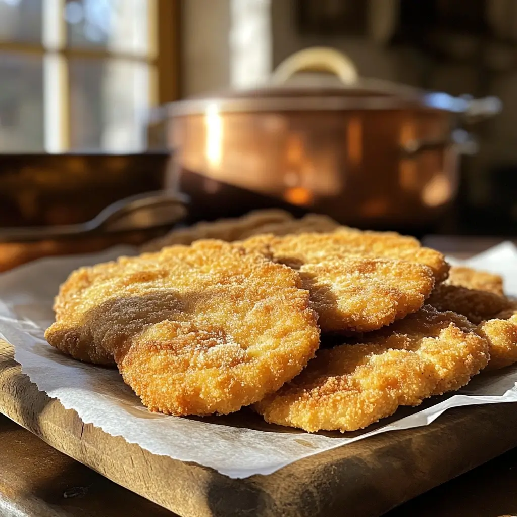 Panierte Rindsschnitzel vor dem Braten – klassische Vorbereitung nach Rindsschnitzel Rezept.