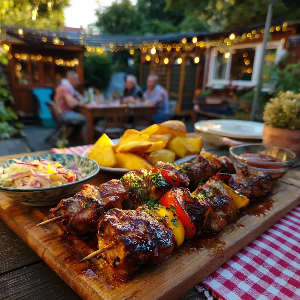 Schaschlik Rezepte – Zarte Grillspieße angerichtet mit Beilagen wie vom Imbiss