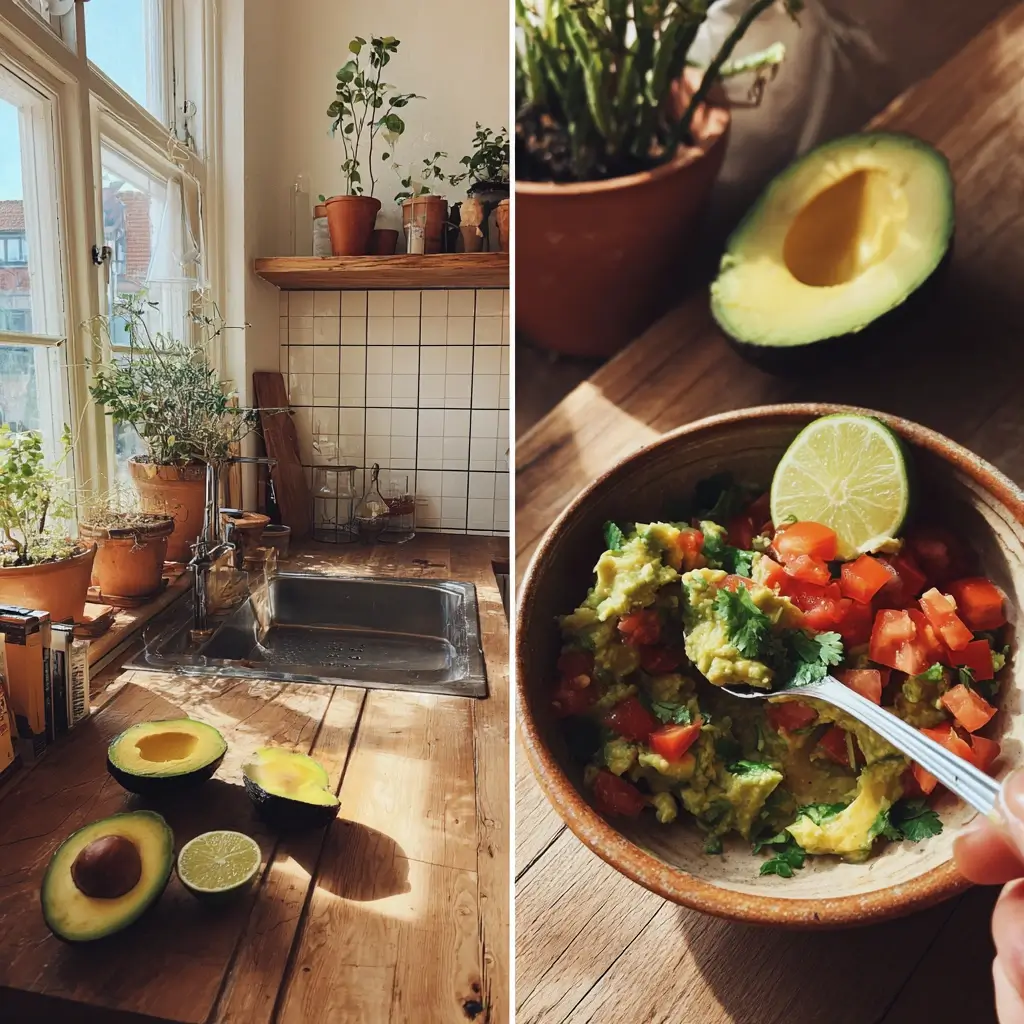 Frische Zutaten für ein Guacamole Rezept mit Avocado, Limette, Tomate und Zwiebel