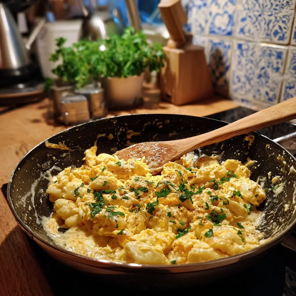 Fertiges Eiernockerl Rezept angerichtet auf weißem Teller mit Petersilie