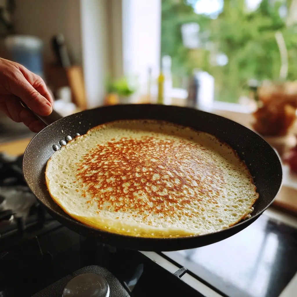 Pfannkuchen in einer heißen Pfanne goldbraun gebraten – rezept pfannkuchen Anleitung