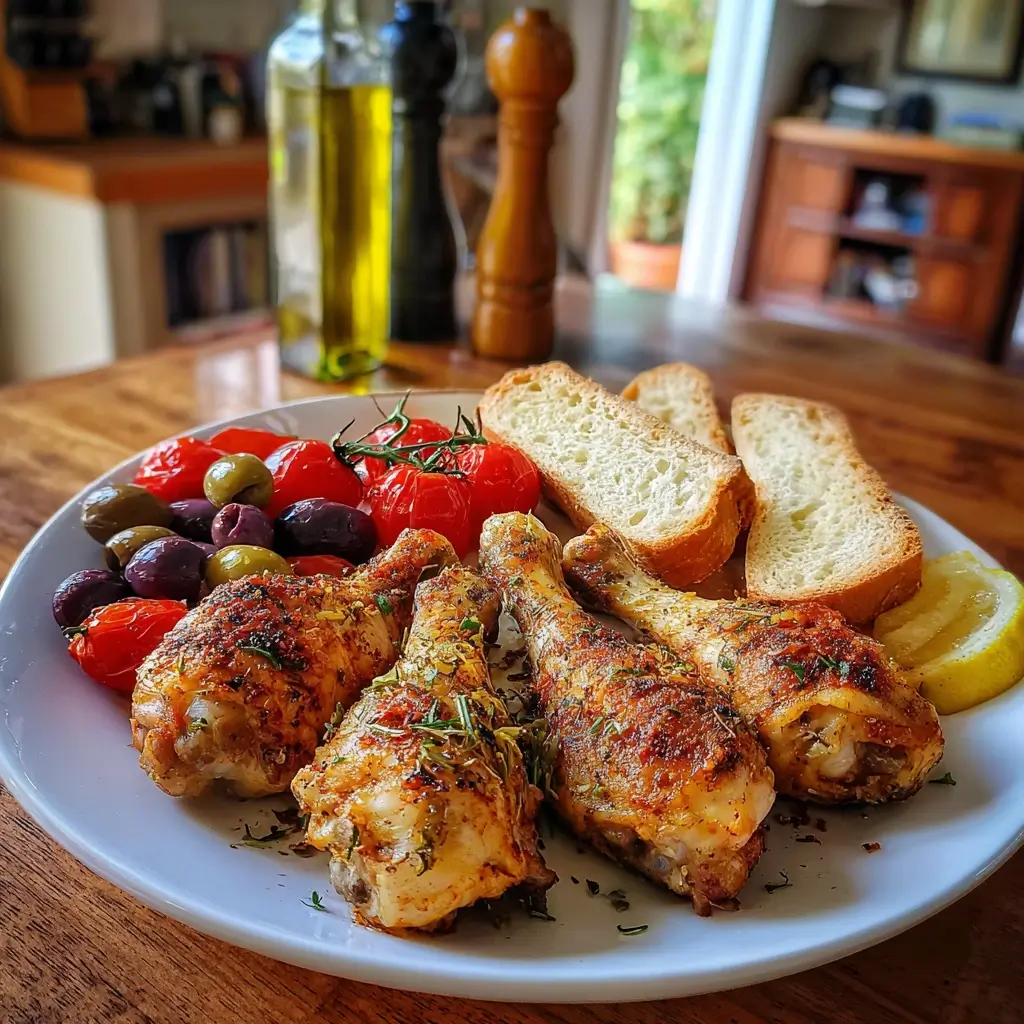 Mediterrane Hähnchenschenkel aus dem Ninja Airfryer mit Kräutern und Beilagen – kreative Idee für Airfryer Rezepte Ninja.