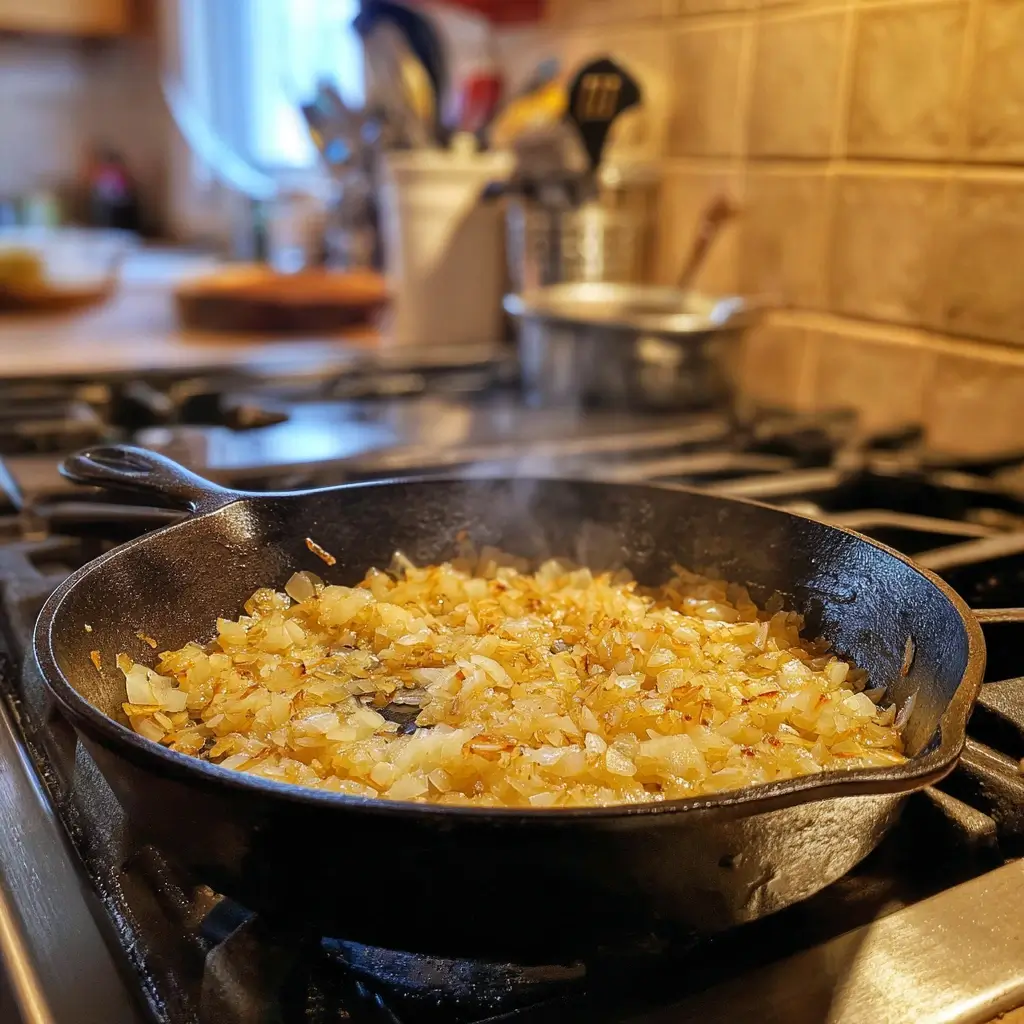 Gulasch Rezepte – Zwiebeln in Schmortopf goldbraun anbraten