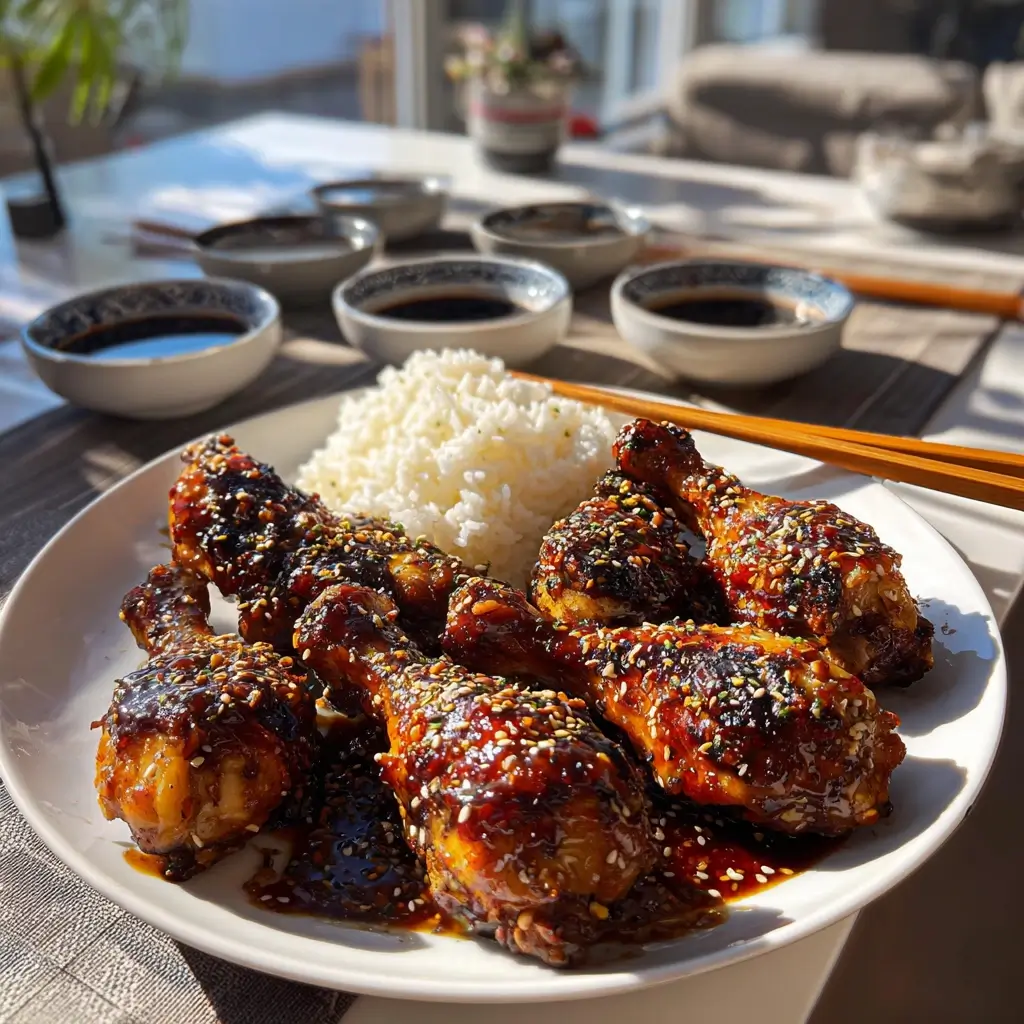 Rezepte Airfryer Ninja: Asiatisch glasierte Hähnchenschenkel mit Sesam