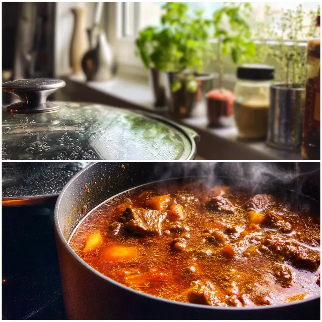 Gulasch Rezepte – Gulasch köchelt langsam im Topf