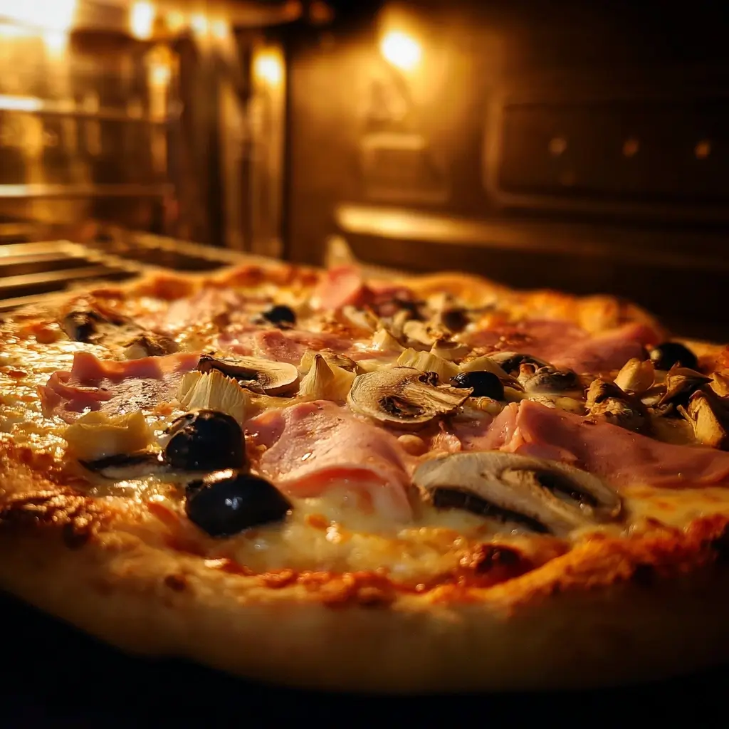 pizza capricciosa rezept ungebackene Pizza auf Holzbrett im hellen Küchenraum