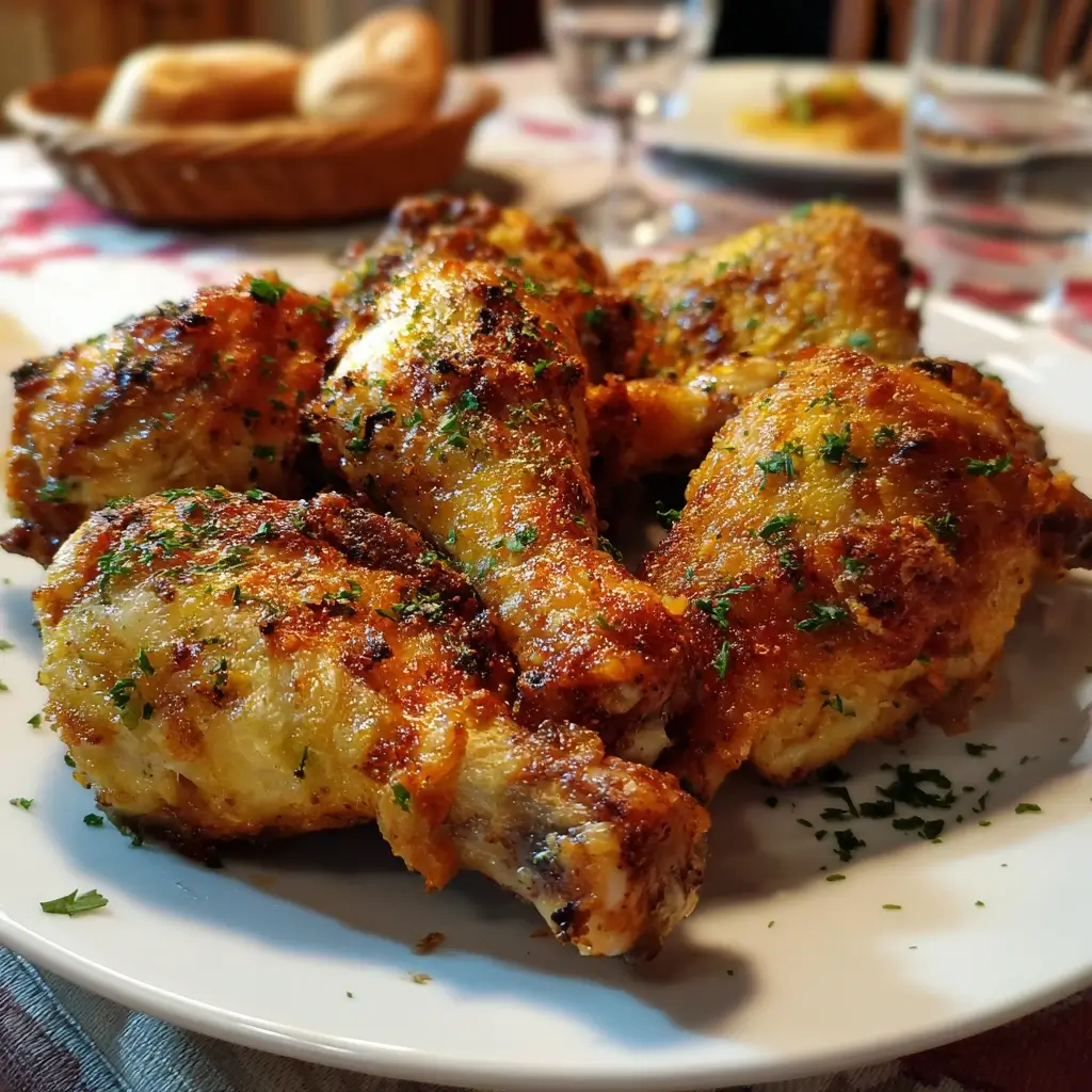 Servierte knusprige Airfryer-Hähnchenschenkel auf weißem Teller – rezepte airfryer