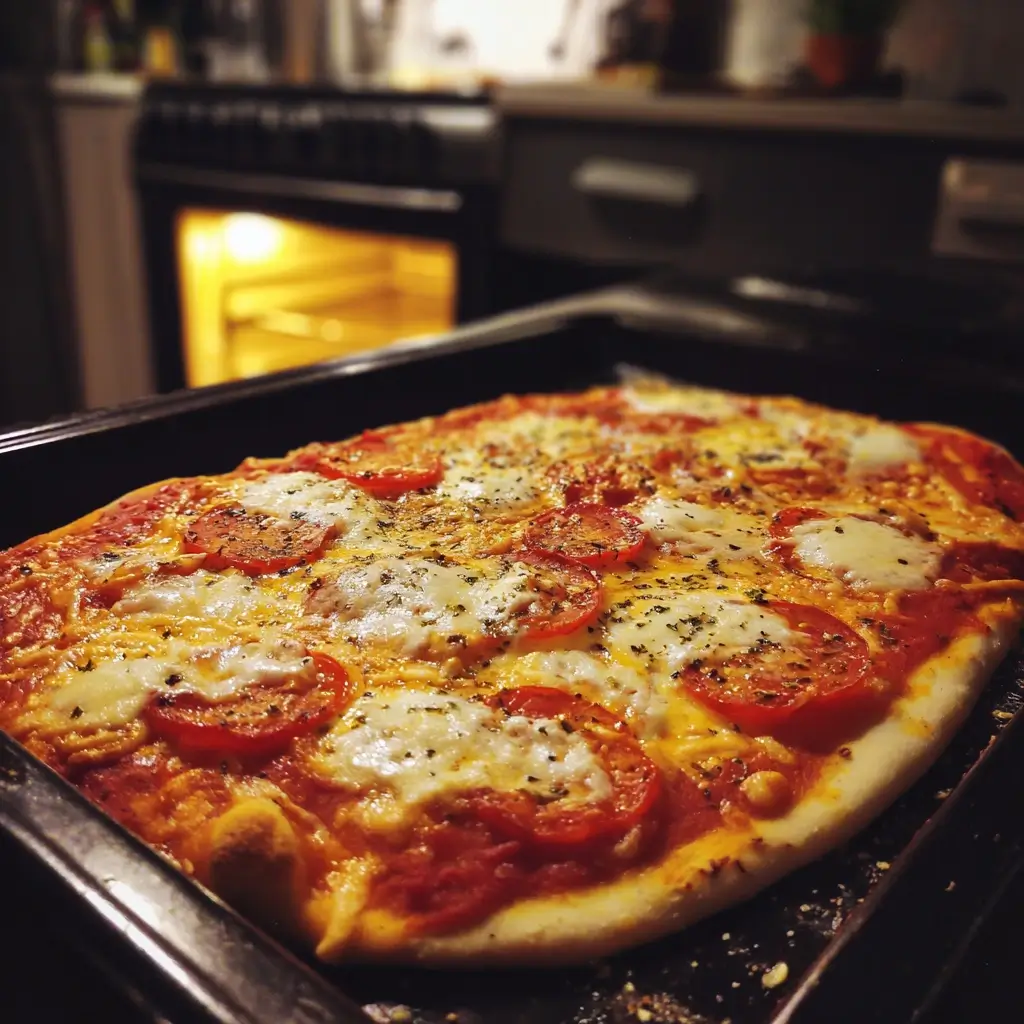 pizza parma wird mit Tomatensoße und Mozzarella auf Backblech belegt