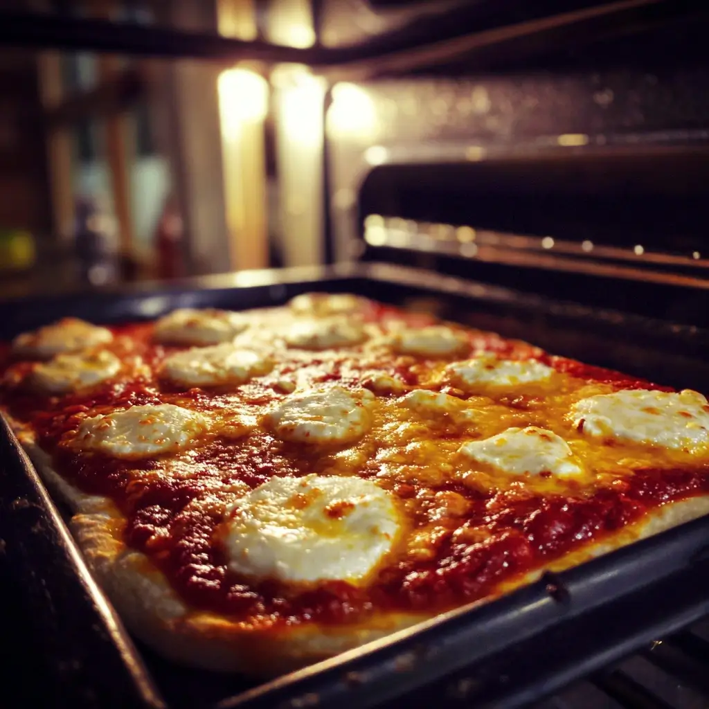 pizza parma frisch aus dem Ofen mit geschmolzenem Mozzarella und knusprigem Rand