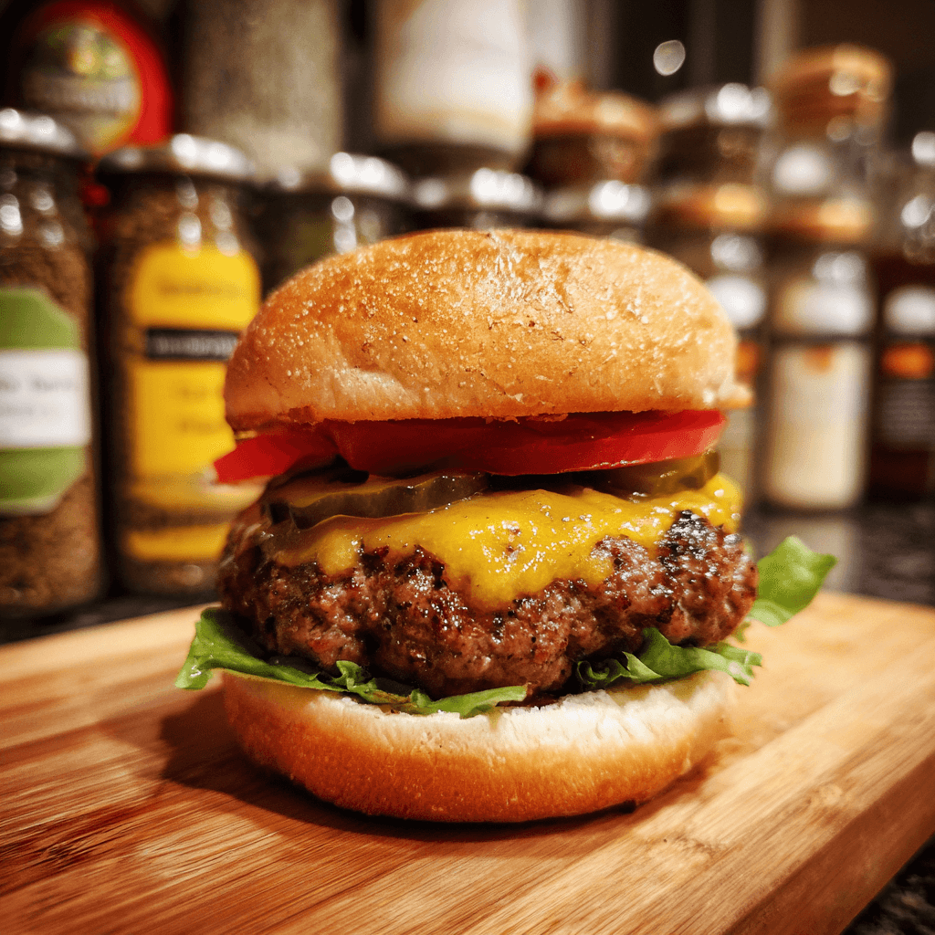 Klassischer Smash Burger mit doppelt Fleisch, Käse und Pommes.