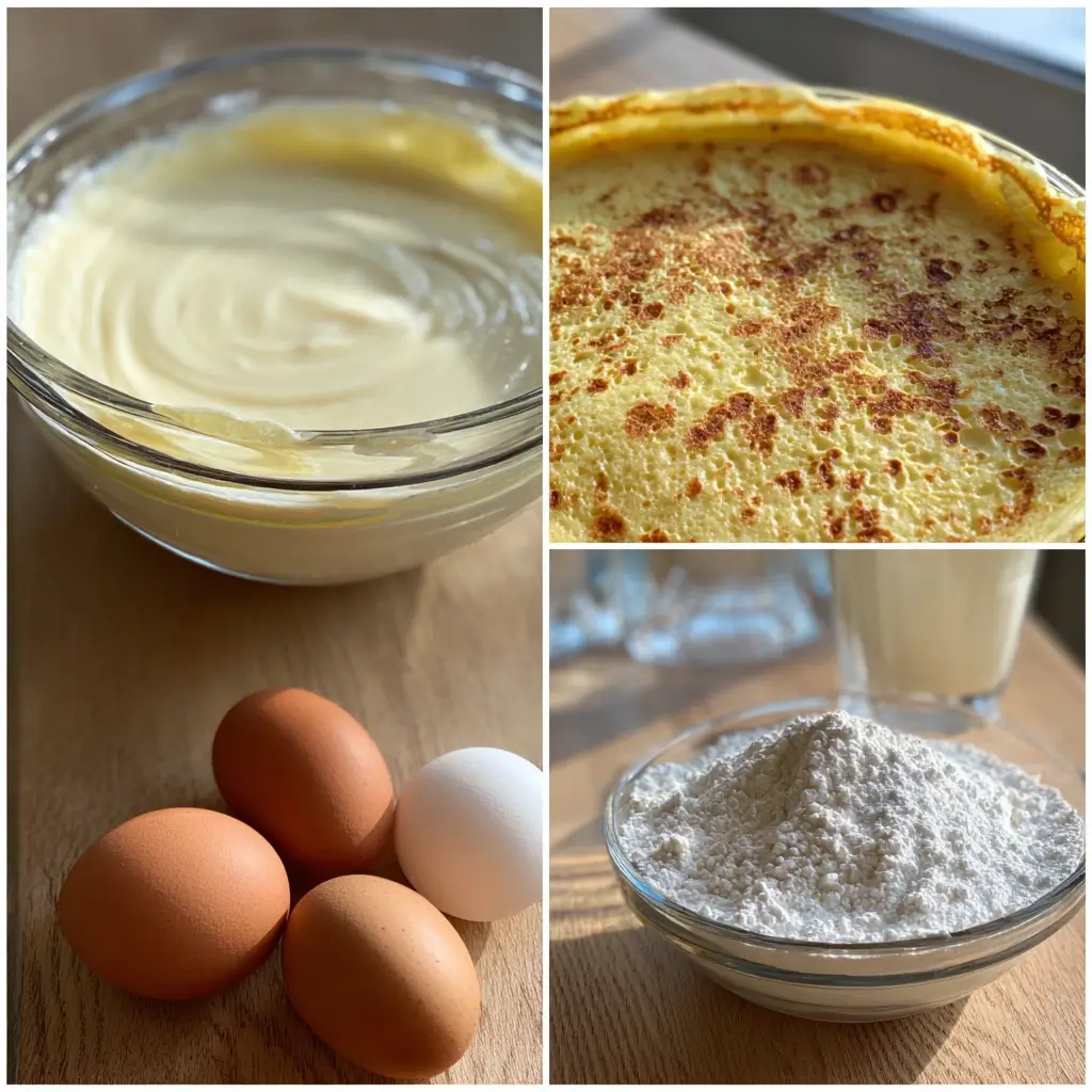 Teig für rezept einfach Pfannkuchen wird in einer Schüssel mit Schneebesen gemischt