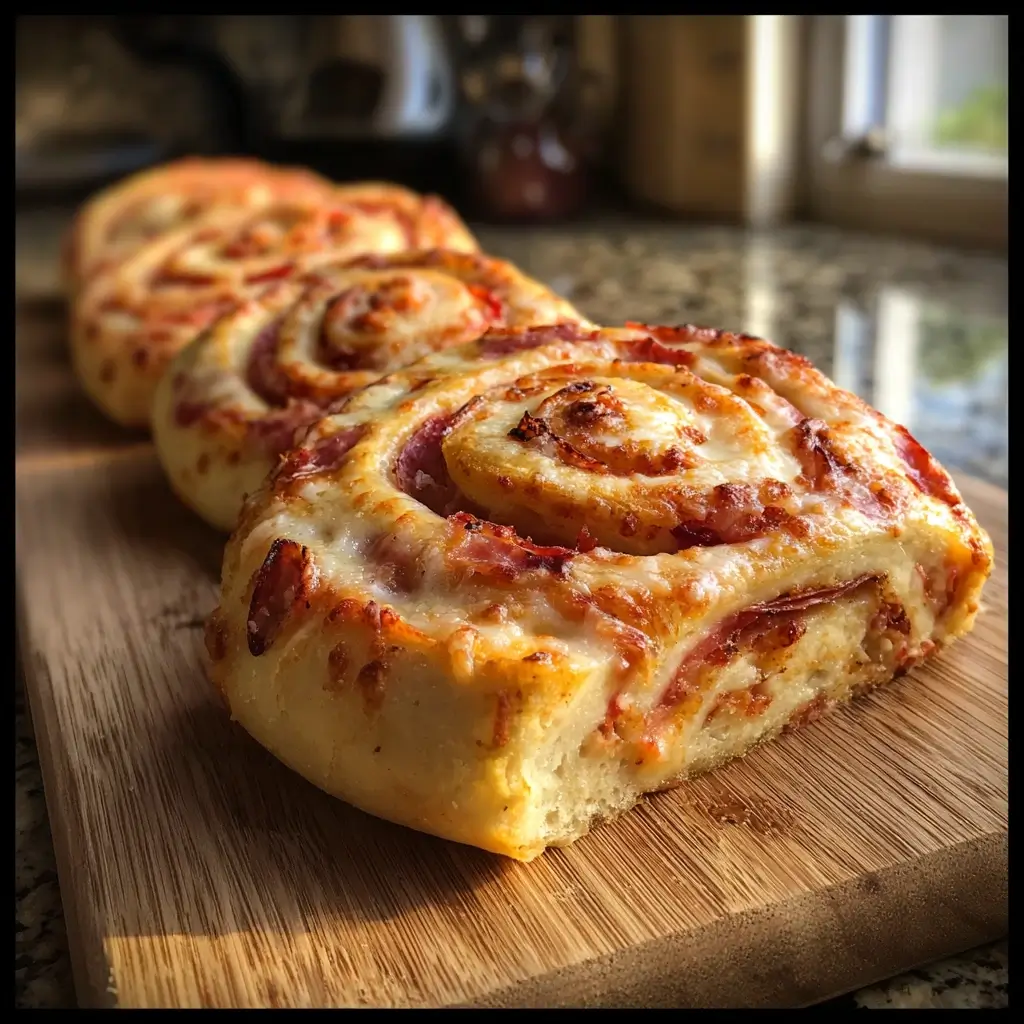 Süße pizza schnecken mit Nutella und Puderzucker auf Dessertteller.