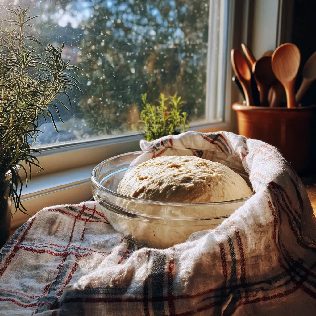 Ausgerollter pizza teig auf Backblech, bestrichen mit Tomatensauce und belegt mit Mozzarella und Basilikumblättern.