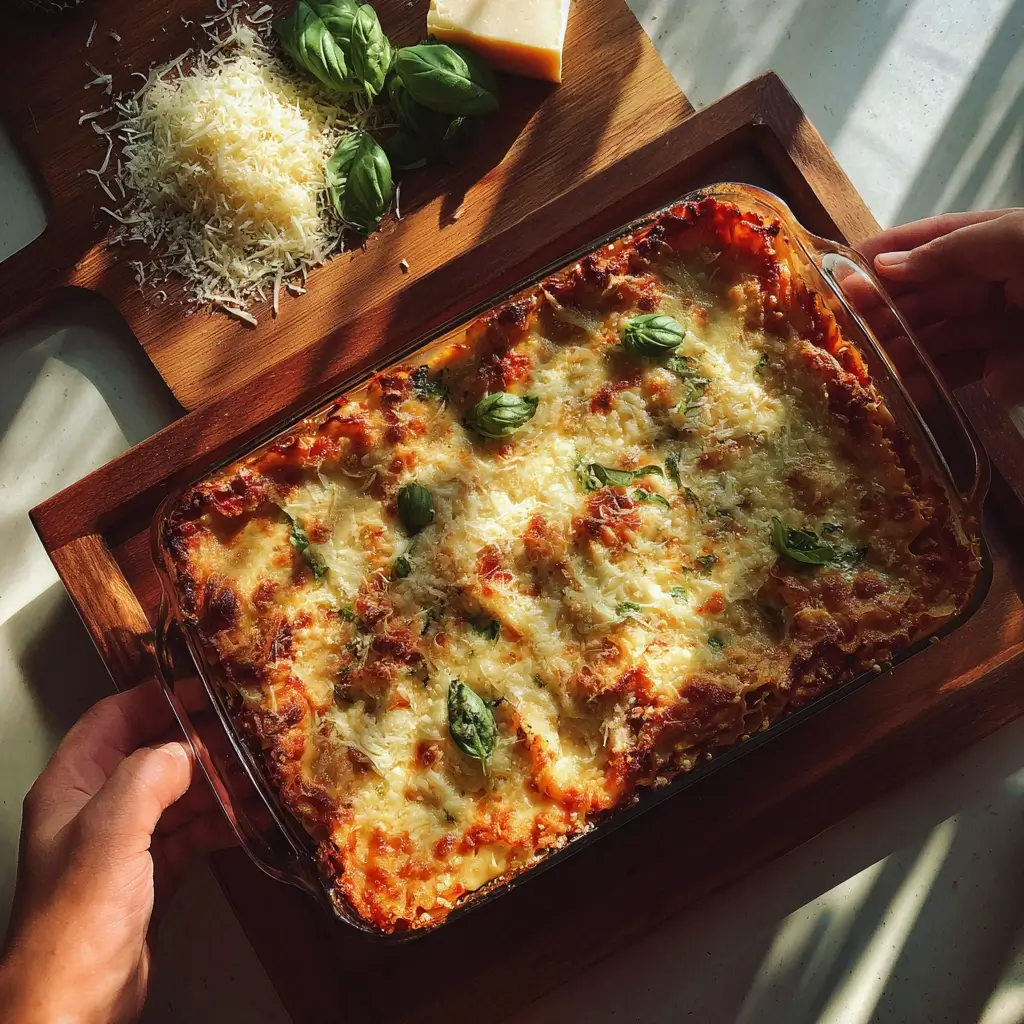 Lasagne vegetarisch rezept wird in einer Glasform geschichtet mit Gemüse und Soße