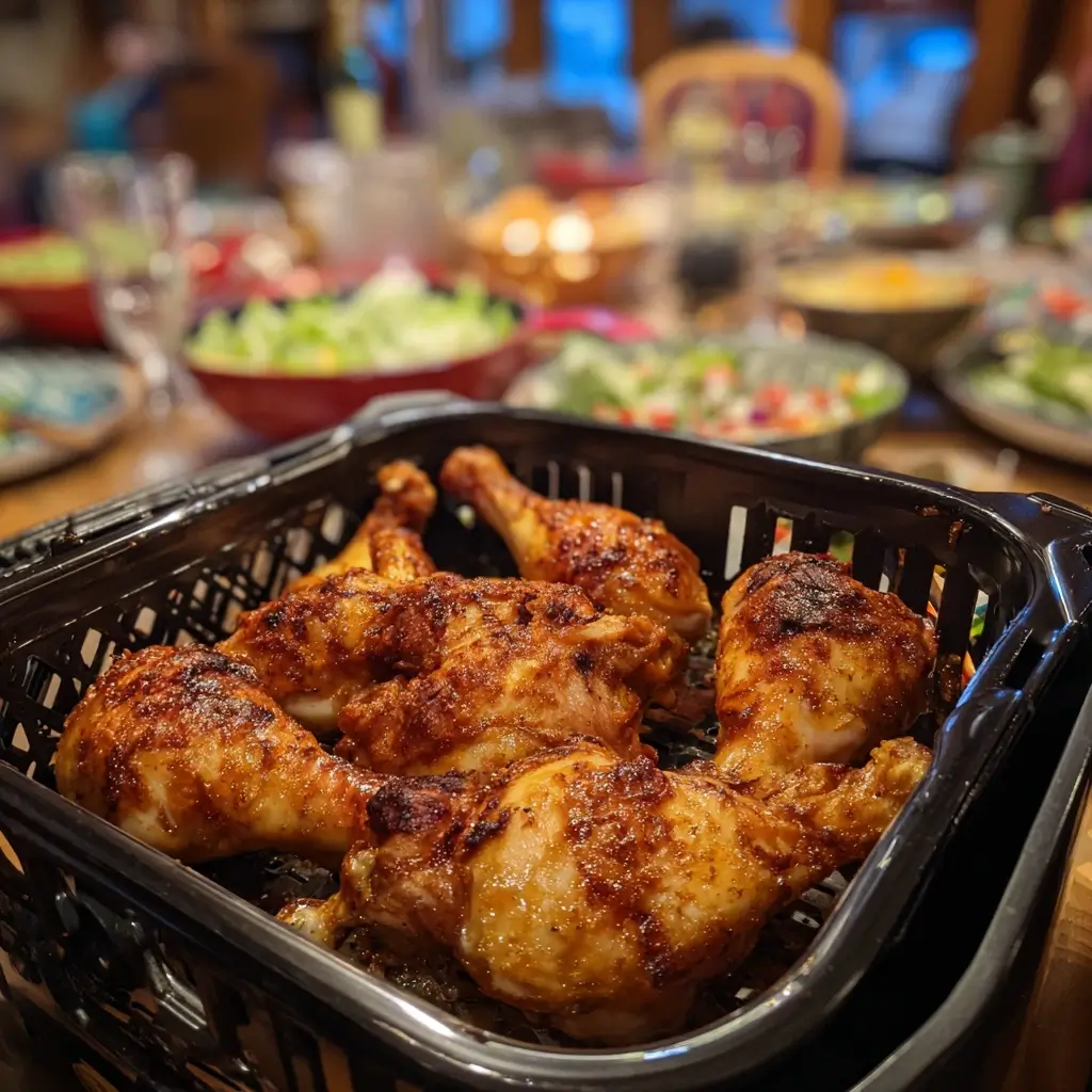 Rezepte Airfryer Ninja: Hähnchenschenkel im Airfryer, goldbraun werdend