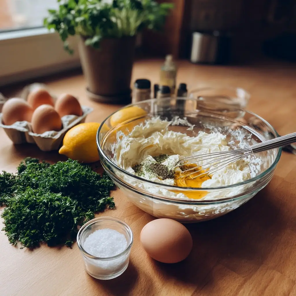 Frische Kräuter für das Grüne Soße Rezept – traditionell arrangiert auf Holzbrett.