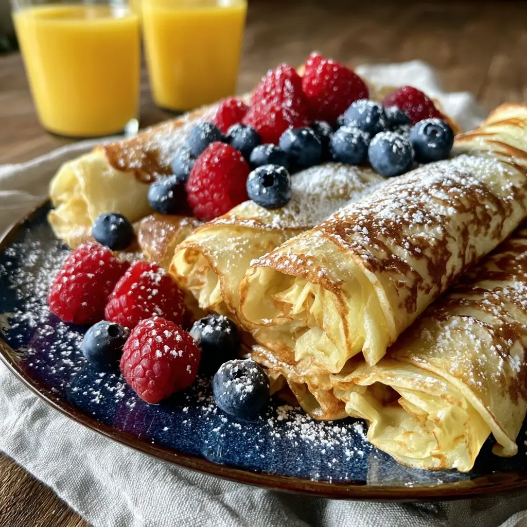 Pfannkuchen Rezept süß – servierte Pfannkuchen mit Erdbeeren, Blaubeeren und Ahornsirup