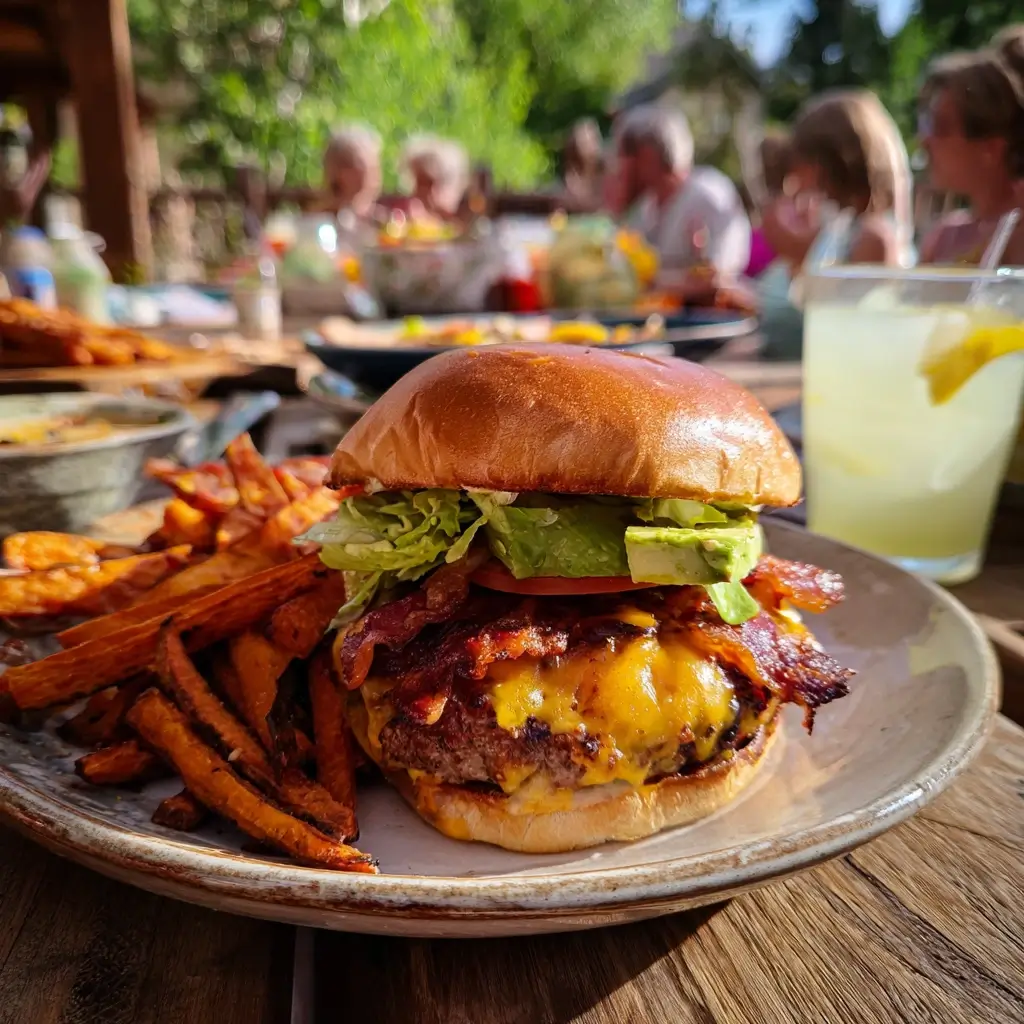 Burger mit saftigen burger patties, Käse und frischem Gemüse