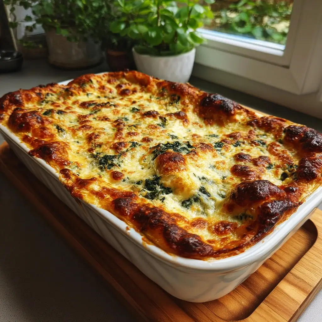 Lasagneblätter, Spinatcreme und Béchamelsauce werden für das spinat lasagne rezept in einer Form sorgfältig geschichtet.