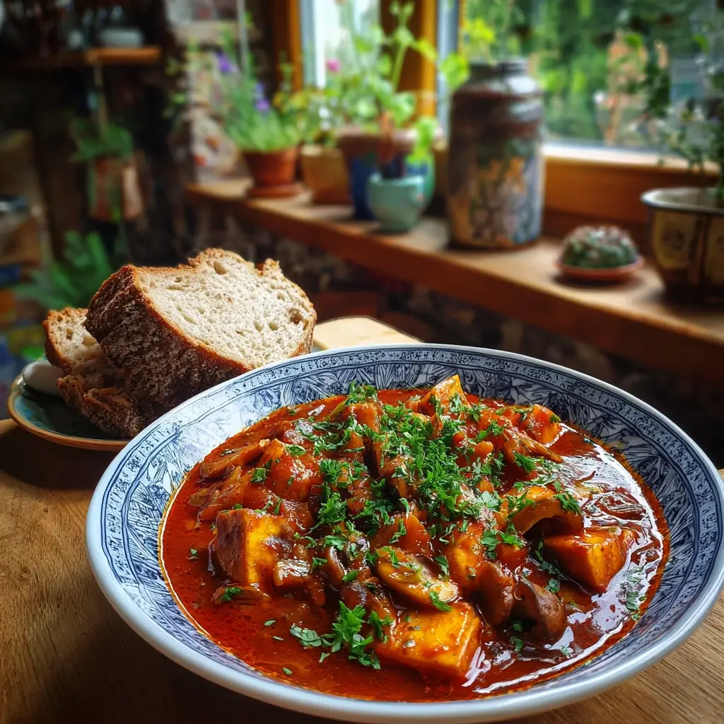 Rezept Szegediner Gulasch in rustikalem Keramikschüssel mit frischer Petersilie