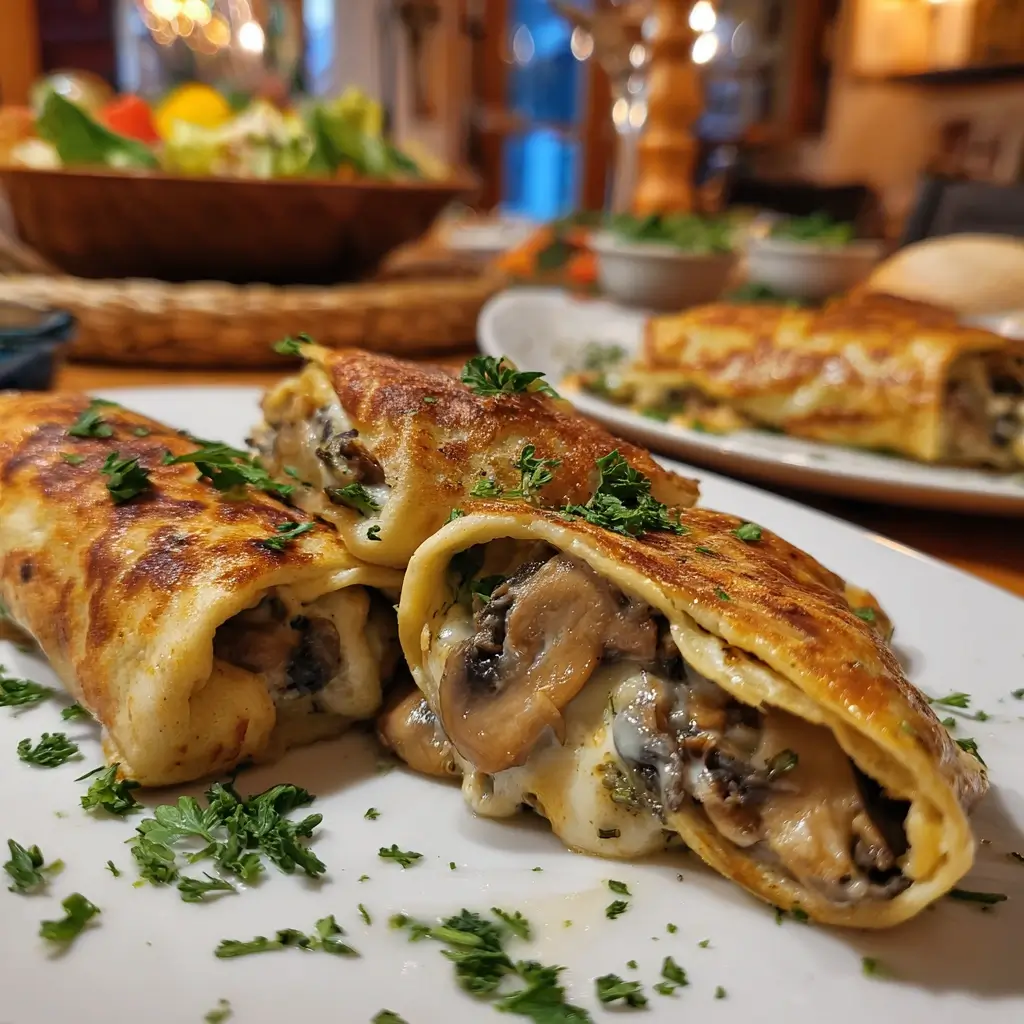 Servierte Pfannkuchen Rezept herzhaft auf Teller mit Salat