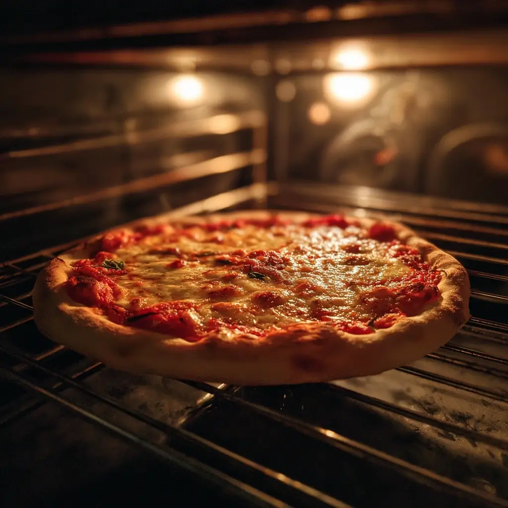 Pizza Margherita Rezept – Pizza im heißen Ofen mit geschmolzenem Käse und goldener Kruste