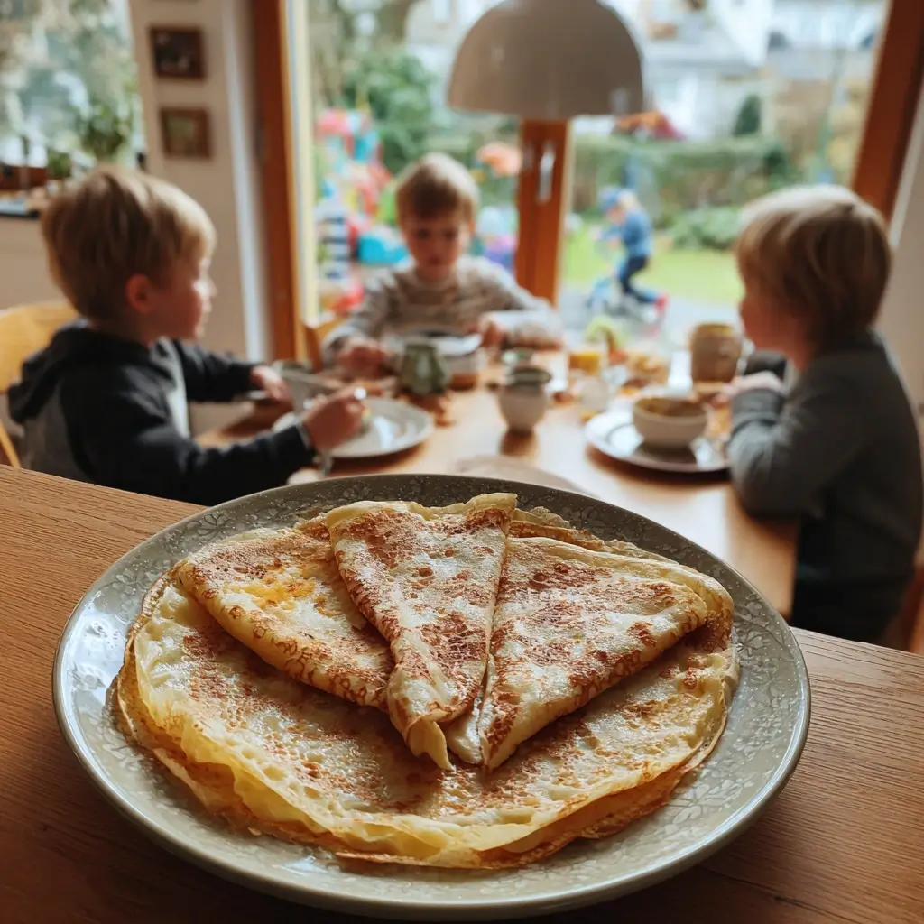 Pfannkuchen Rezept süß – Nahaufnahme eines fluffigen Pfannkuchens mit Sirup