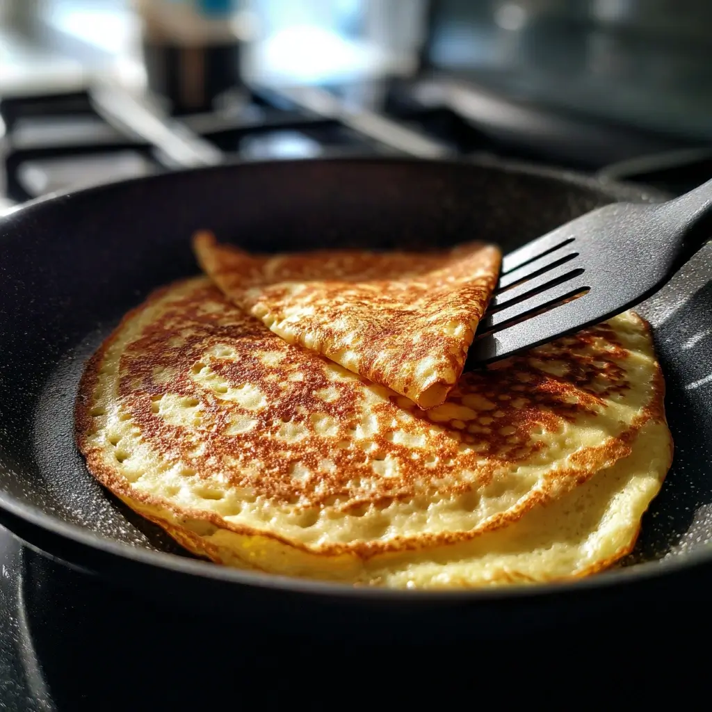 Pfannkuchen Rezept Einfach beim Ausbacken in einer heißen Pfanne