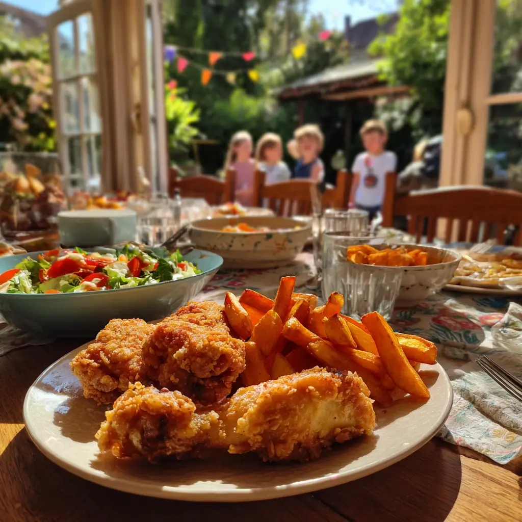 Familie genießt gemeinsam knusprige Hähnchen aus airfryer rezepte ninja.