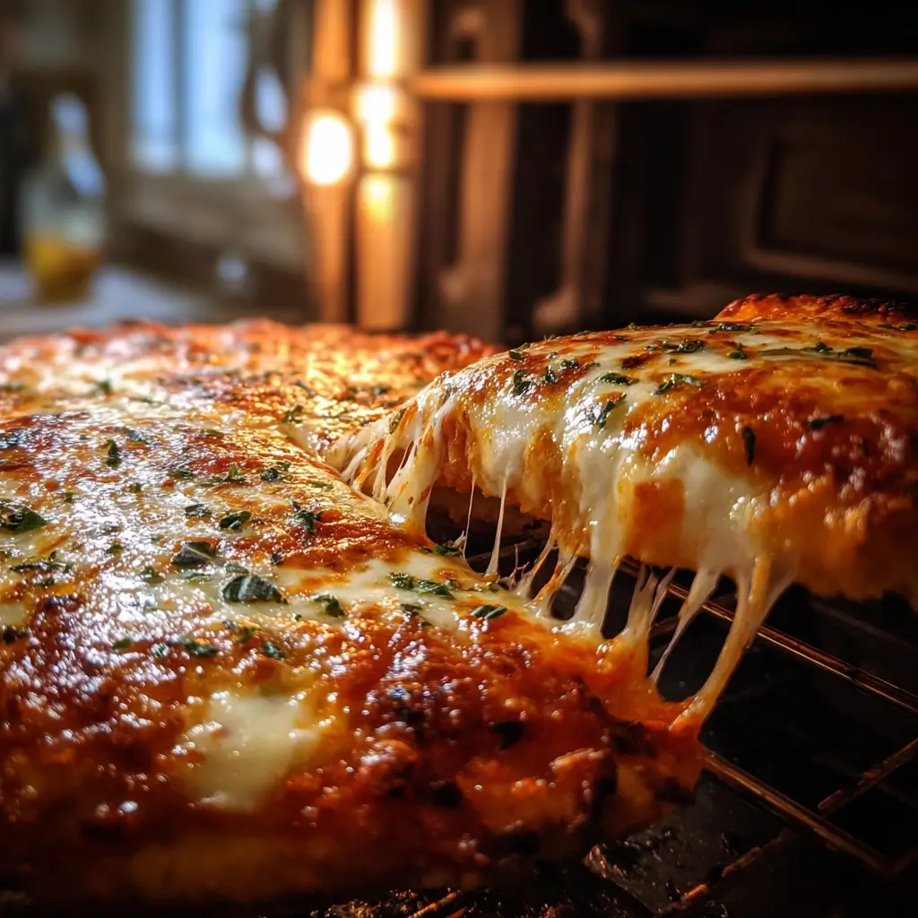 Glutenfreie pizza backt im Ofen, Käse schmilzt