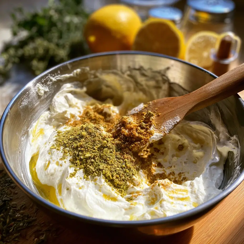 Zutaten für Dattel Curry Dip im Rührschüssel