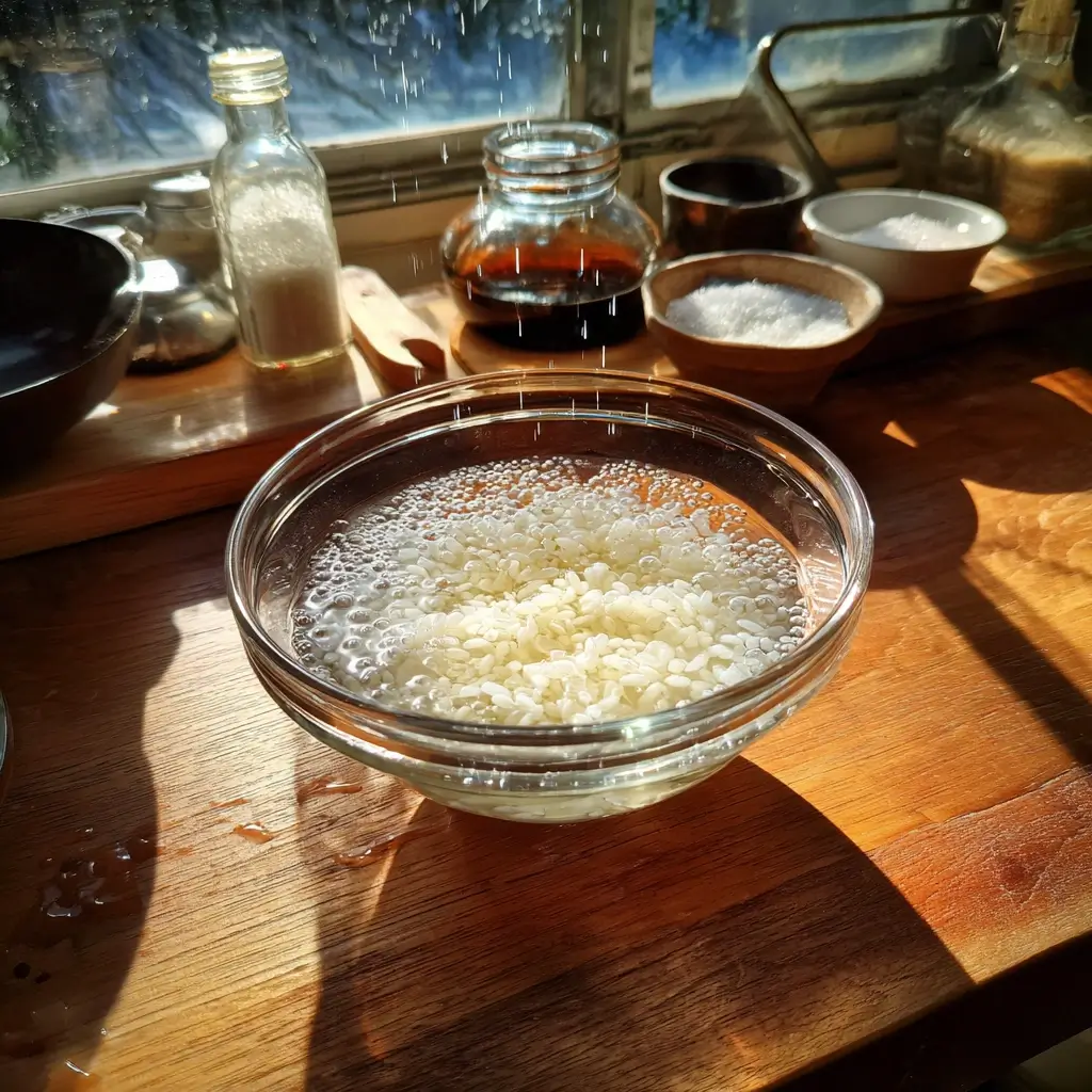 Sushi Reis kochen – Reis im Wasser einweichen für gleichmäßiges Garen
