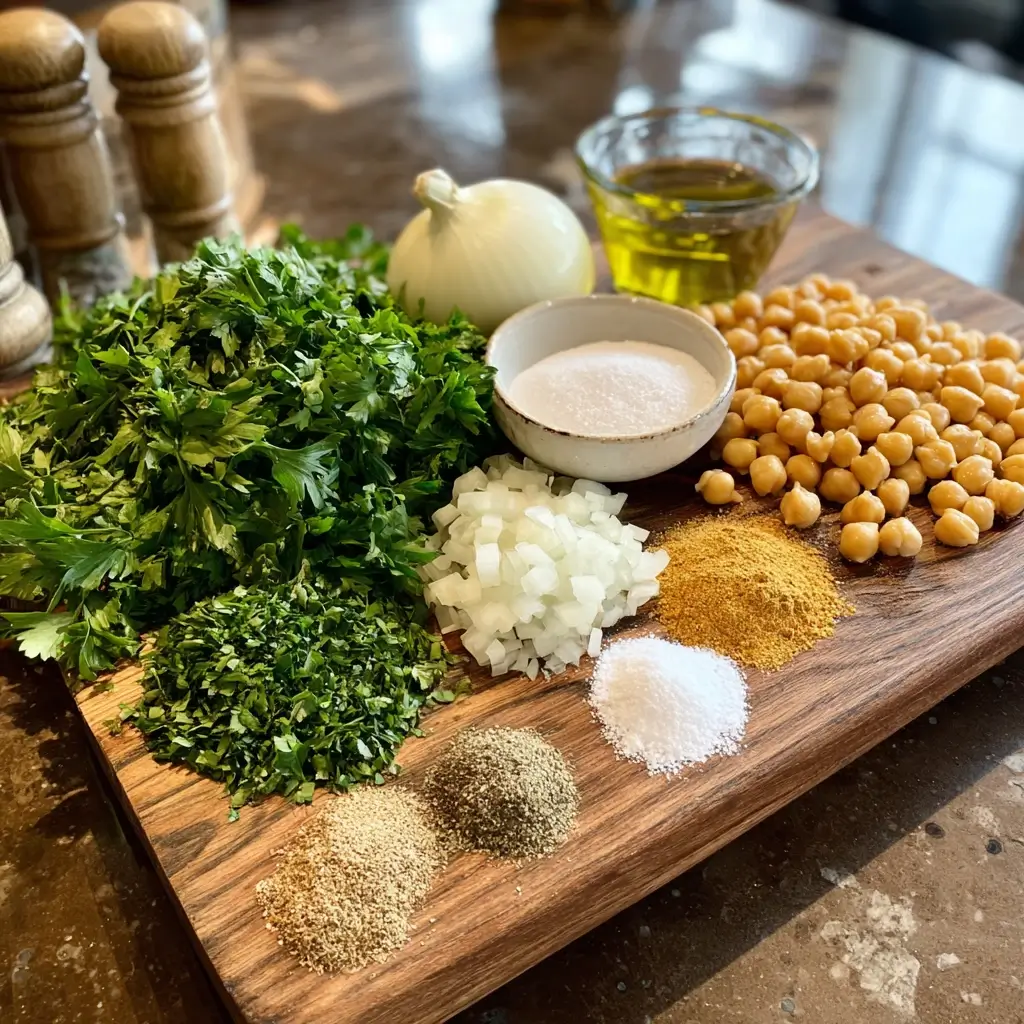 Falafel Rezept Zutaten Kichererbsen, Kräuter und Gewürze