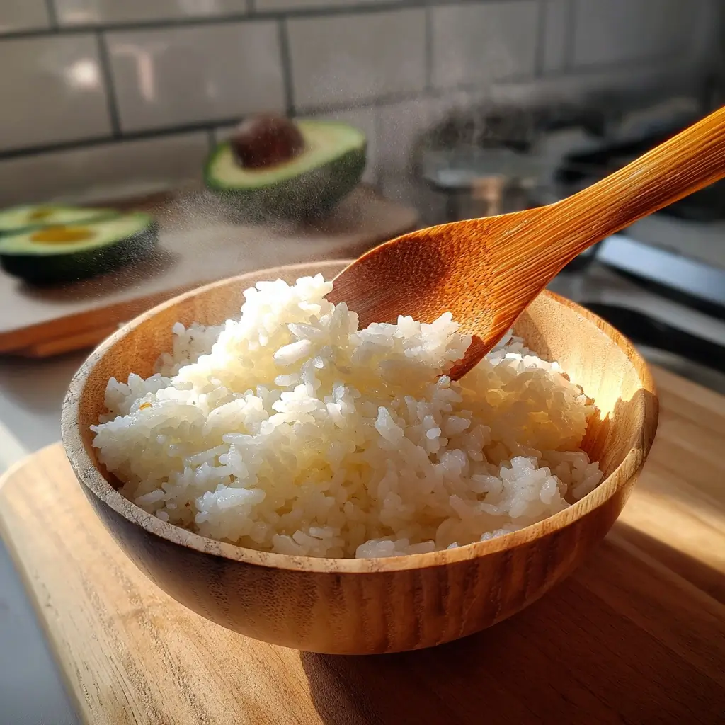 Sushi-Reis für saki maki sushi wird mit Essig, Zucker und Salz gemischt