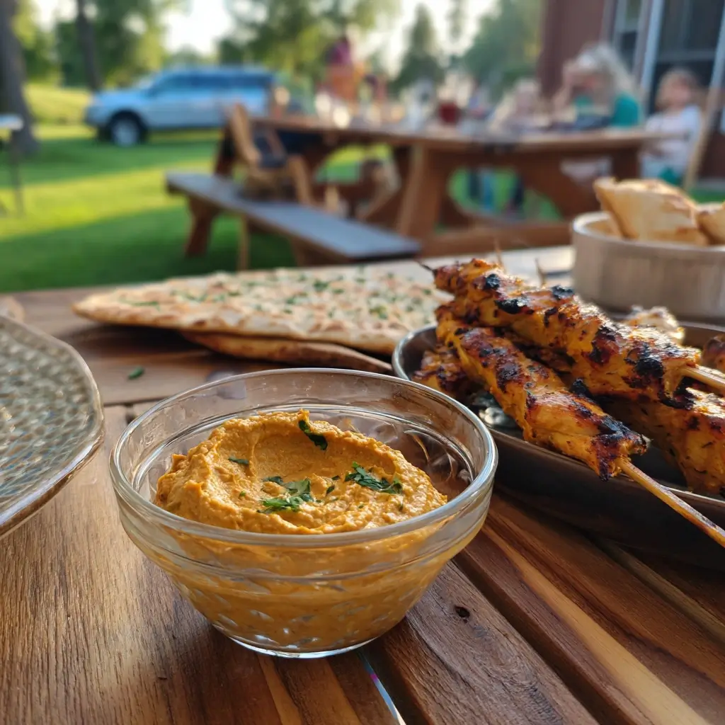 Dattel Curry Dip beim Grillabend serviert