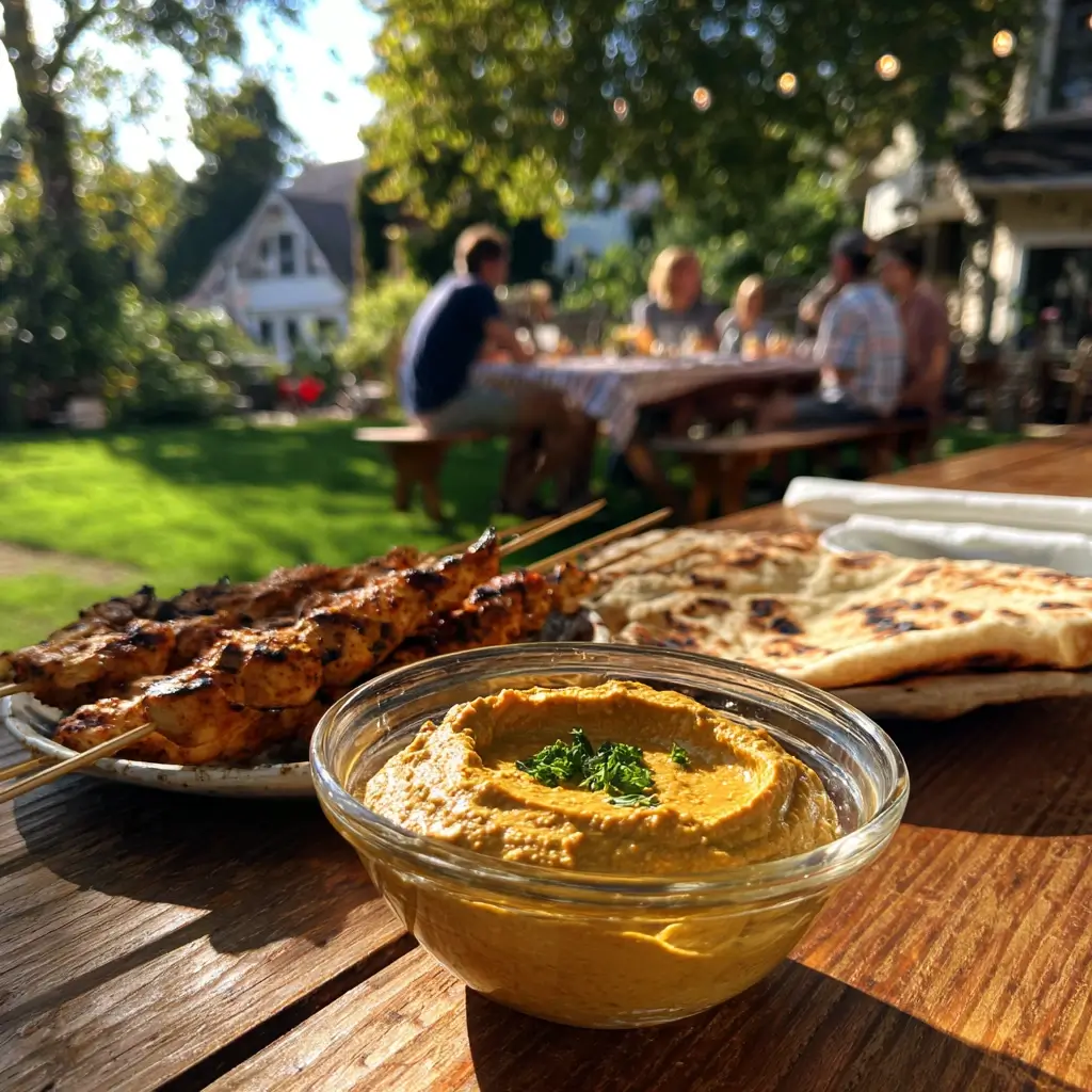 Dattel Curry Dip cremig im weißen Schälchen serviert