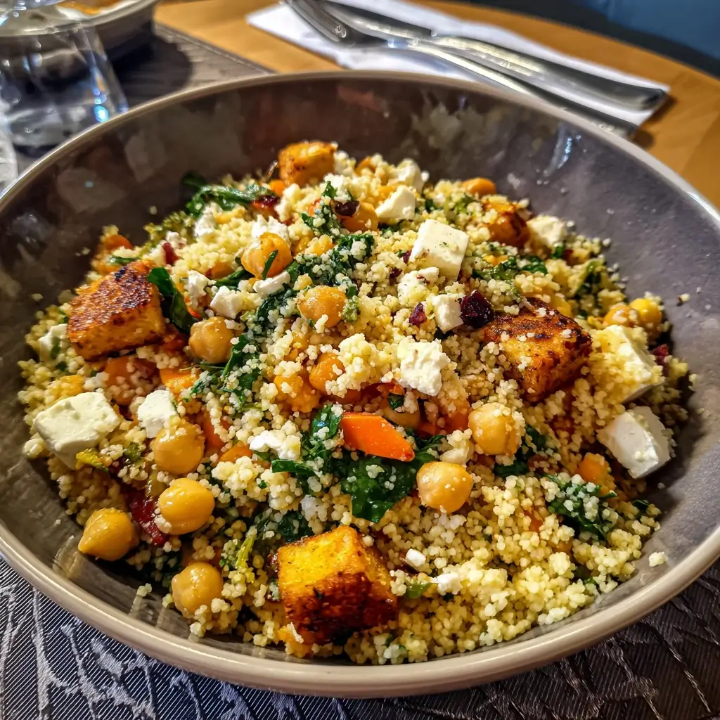 Couscous Rezept Schritt, Gemüsewürfel aus Paprika, Zucchini und Karotten braten in einer Pfanne