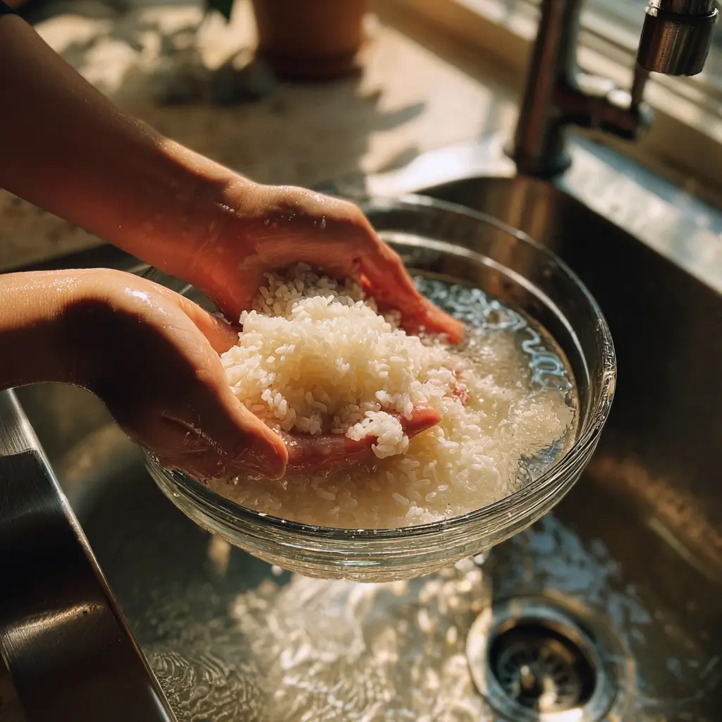 Sushi Reis kochen – Reis gründlich waschen für klare Konsistenz