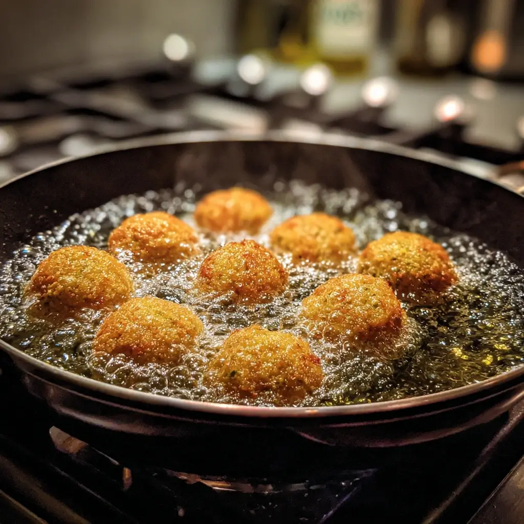 Falafel Rezept Bällchen goldbraun im heißen Öl frittiert